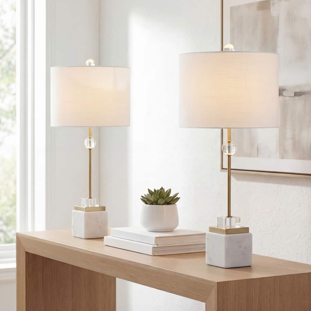 Jeffrey 30" Marble/Crystal LED Table Lamp, Brass (Set of 2) by JONATHAN Y