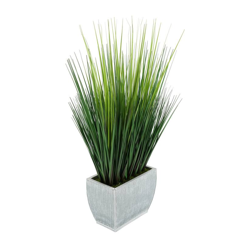 Faux PVC Grass in Medium Rectangle Zinc Vase