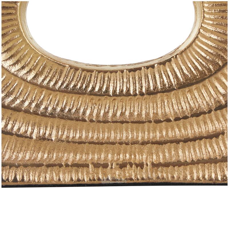 Gold Aluminum Metal Circular Geometric Vase with Linear Etchings