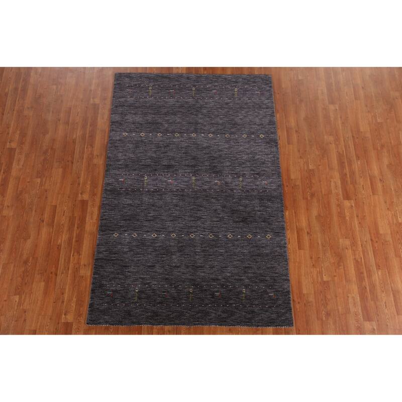 Hand Knotted Oriental 100% Wool Carpet Tribal Animal Pictorial Greys & Charcoal Gabbeh Area Rug - 7' 10'' X 5' 0''
