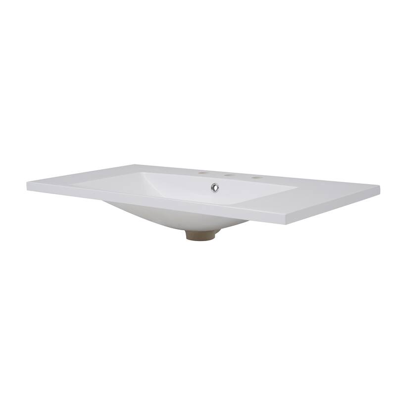 GDFStudio - Melrona Rectangle Resin Bathroom Sink with Three-Hole Faucet Mount and Overflow - 36''x18'' - White