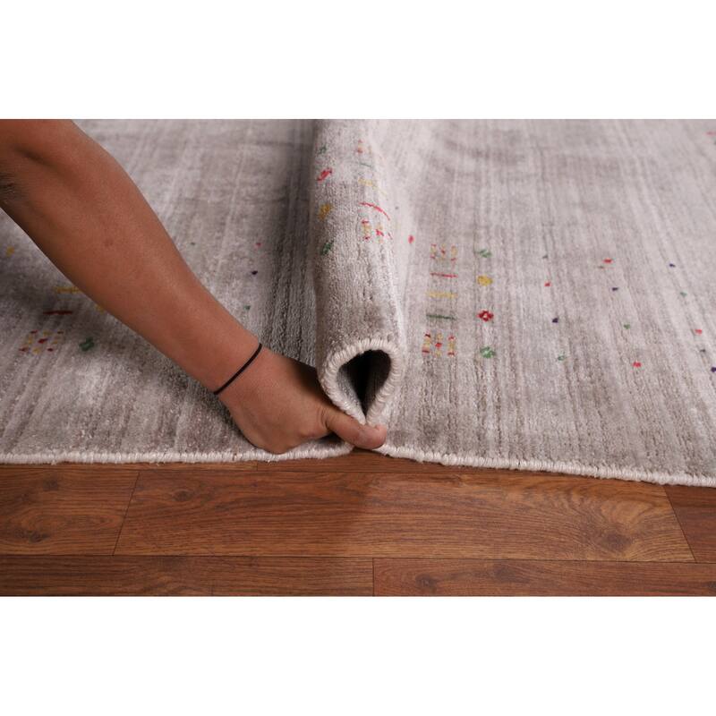 Striped Gabbeh Oriental Square Area Rug Handmade Silk Carpet - 7'11" x 7'9"