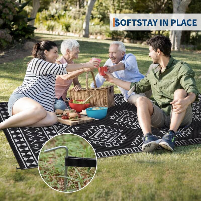 Outdoor Rug Waterproof Boho Geometric Patio Rug Mat Reversible Plastic Straw Rug Outside Outdoor Area Rug