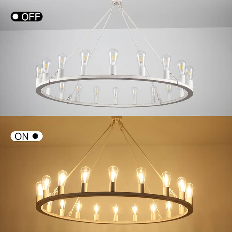 35.43-inch Round Wagon Wheel Chandelier, 12-light Adjustable Chandelier for Living Room Kitchen Island Dining Foyer
