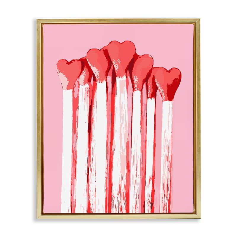 Stupell Pastel Pink Heart Matches Framed Floater Canvas Wall Art Design By Lil' Rue - 17 x 21 - Gold