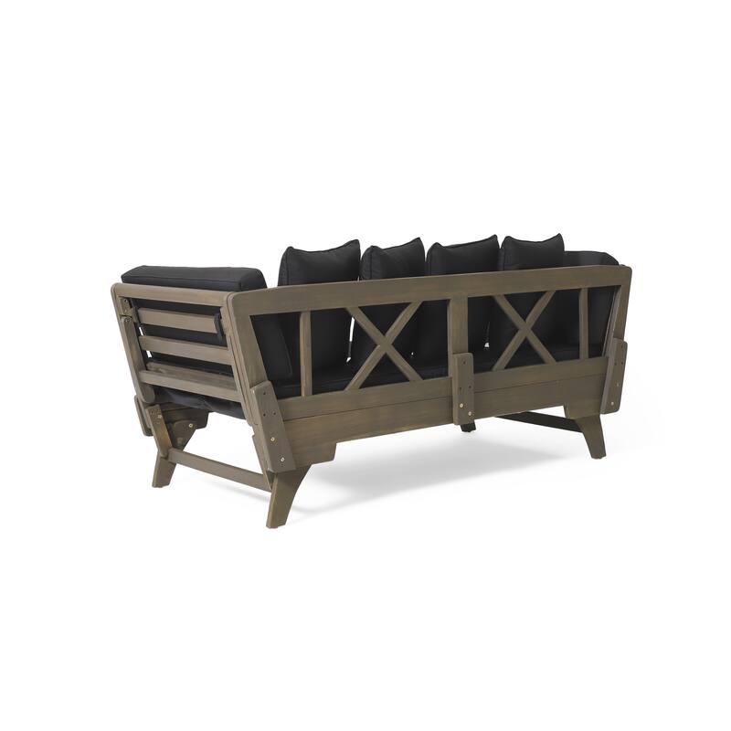 Roomfitters Outdoor Sofa Daybed, Adjustable Wood Frame with Cushions, Patio or Balcony Seating in Dark Gray