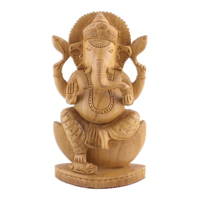 Wood sculpture, 'Deva Ganesha'
