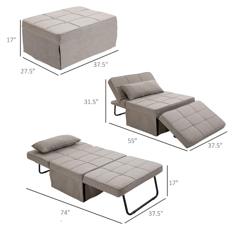 HOMCOM 4-in-1 Table/Sofa/Chair/Bed with 5-Level Adjustable Backrest, Footstool for Living Room or Bedroom