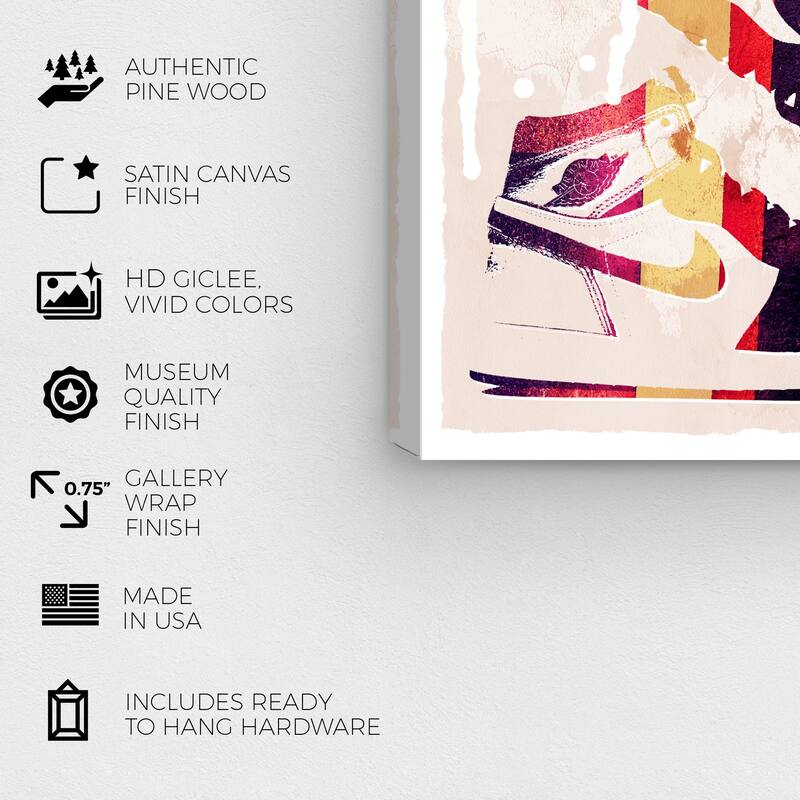 Wynwood Studio Canvas Fashion and Glam Colorful Street Sneakers White Modern & Contemporary Wall Art Canvas Print