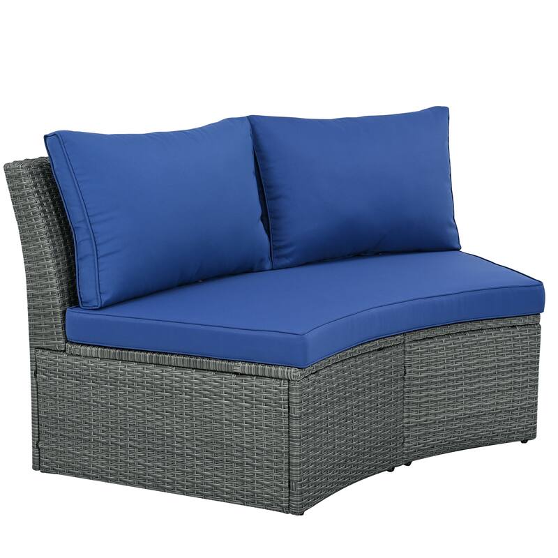 Roomfitters 10-Piece Outdoor Half Round Patio Rattan Sofa Set, PE Wicker Furniture Set for Free Combination