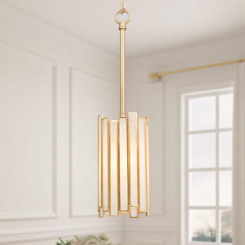 Modern Black Gold 1-Light Pendant Cylinder Glass Kitchen Island Light for Dining Room