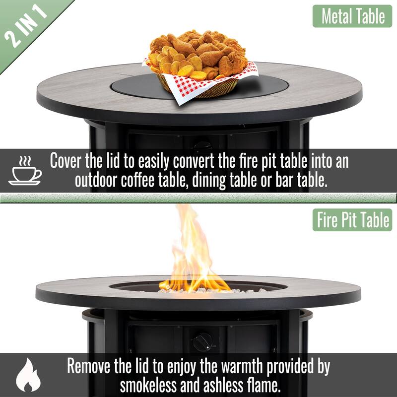 GDFStudio - Modern Outdoor 30" Propane Gas Fire Pit Table with Mosaic Ceramic Top & Removable Anti-Rust Lid, Cover Included