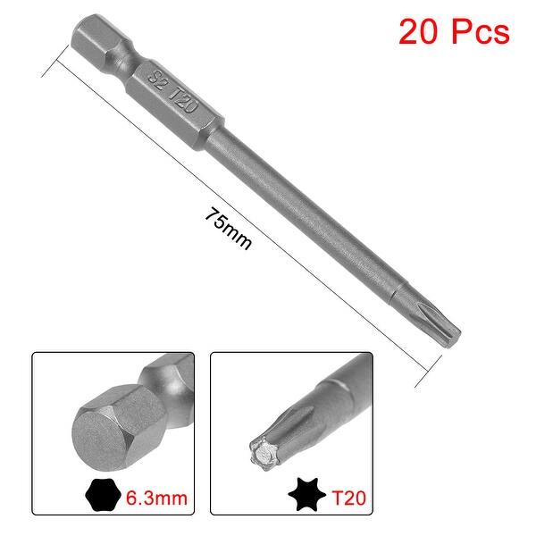 Shop 20pcs 75mm Long 1 4 Hex Shank T20 Torx Screwdriver Bit S2 High Alloy Steel H1 4inch 75 T20 20pcs On Sale Overstock 26434677