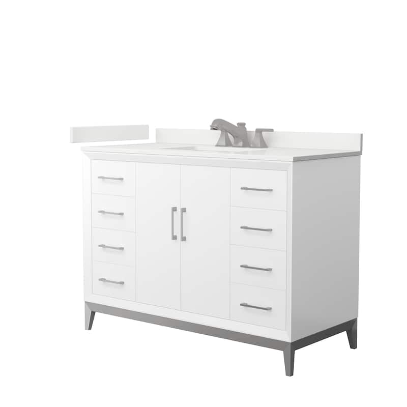 Amici 48-inch Single Vanity, Quartz Top - White, Nickel Trim, White Quartz Top