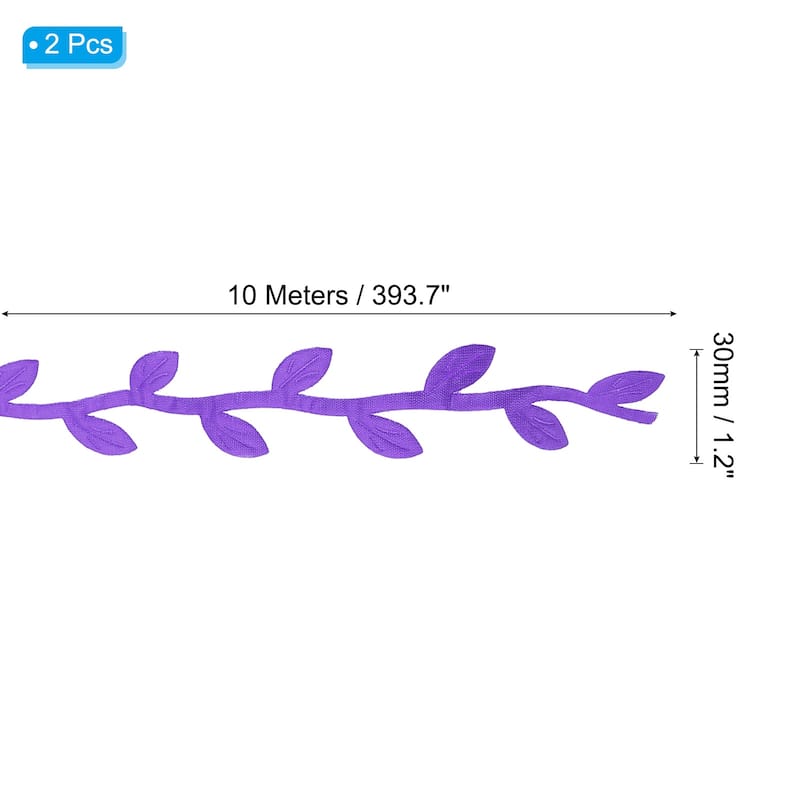 22 Yards Leaf Ribbon, Leaves Trim Rope Artificial, Style 8 - Purple