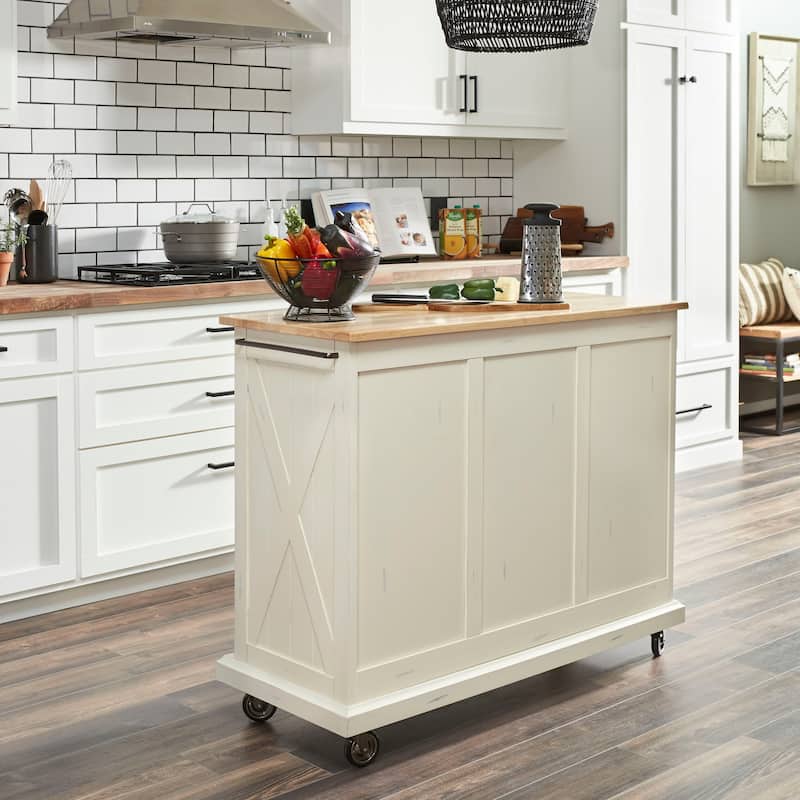 Seaside Lodge Off-White Wood Kitchen Cart - 45" x 36" x 16"