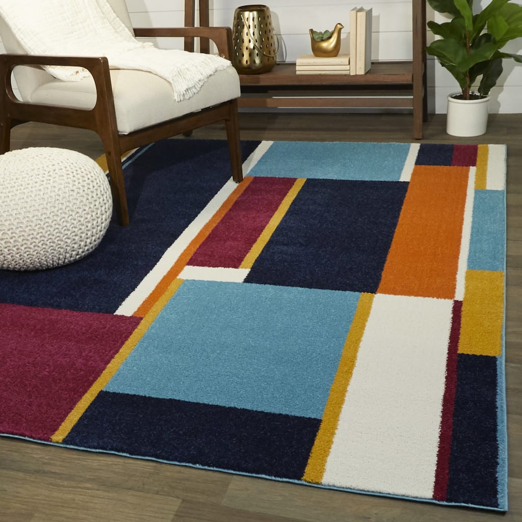 Lillian Geometric Color Block Area Rug - Overstock - 34532438
