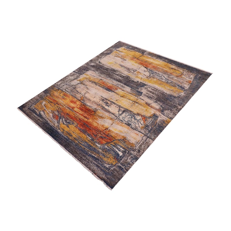 Eclectic Ziegler Damari Blue Rust Wool&Silk Rug - 8'1'' x 10'2''