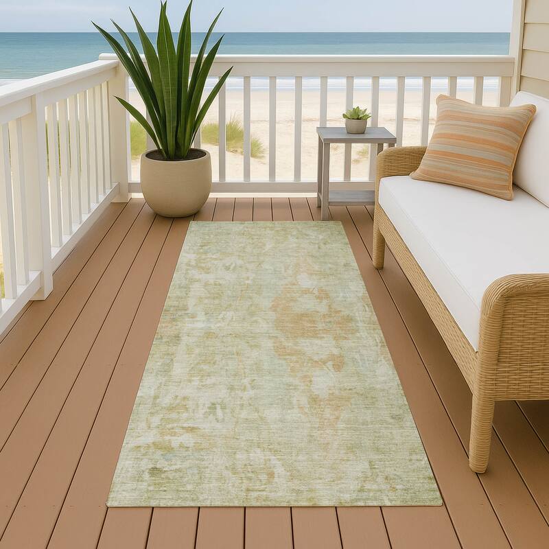 Machine Washable Indoor/ Outdoor Muted Ombre Chantille Rug - Celery - 2'3" x 7'6"