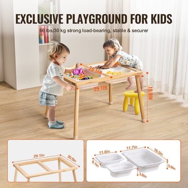 Natural Pine Wood Sensory Table with Storage Bins for Kids - 32.1” L x 23.6” W x 19.9” H