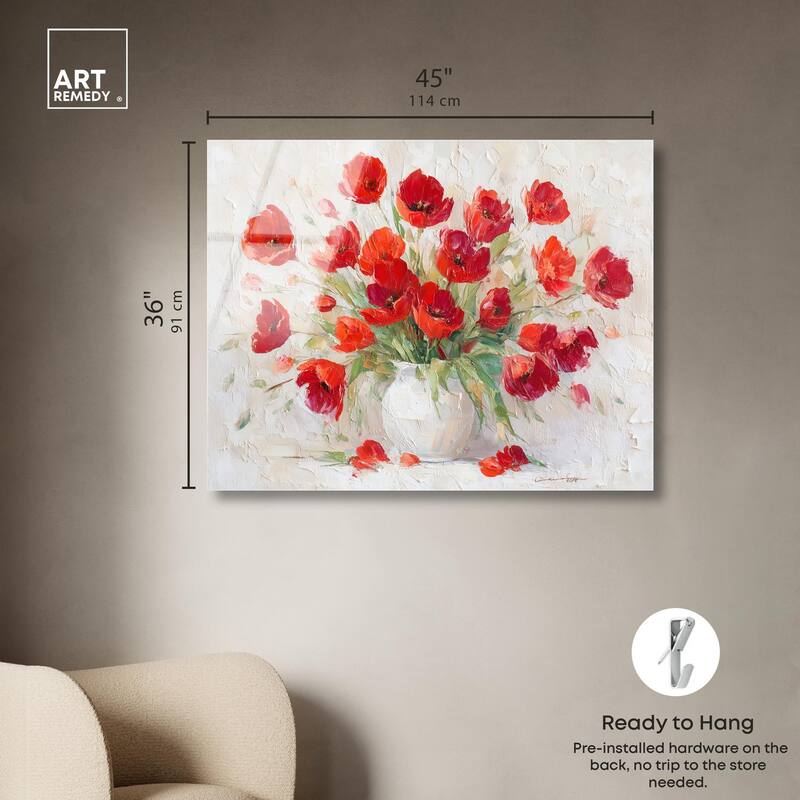 Red Blooms in a Vase Acrylic by Art Remedy, Ready to Hang