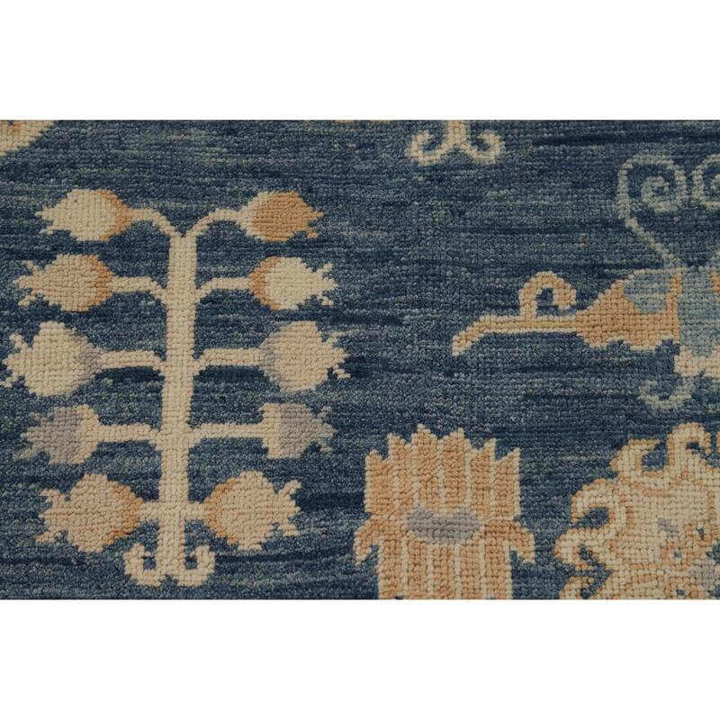 Hand Knotted Oriental 100% Wool Carpet Transitional Geometric Navy Blue & Blues Oushak Area Rug - 12' 0'' X 9' 2''