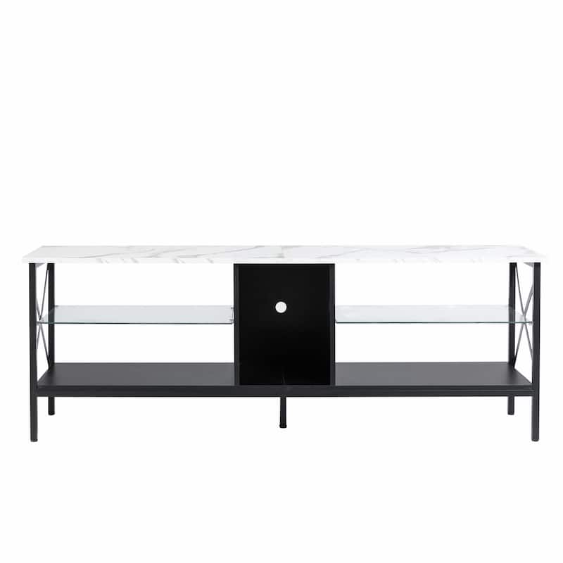 Modern Iron TV Stand with LED Lights, Remote Control, and Toughened Glass Shelves
