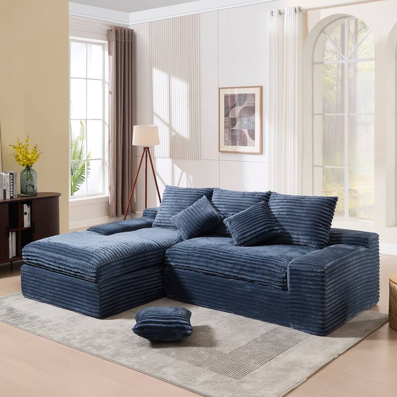 L-Shape Sectional Sofa with Chaise Lounge, Living Room Modular 4 Seat Sofa Sponge Compression Sleeper Sofa Couch - Blue