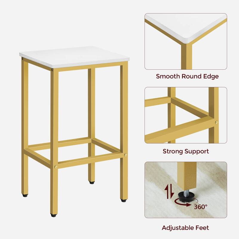 Bar Stools, Set of 2 Bar Chairs, Kitchen Breakfast Bar Stools with Footrest, 25.8-Inch Height, Rectangular Industrial Bar Stools