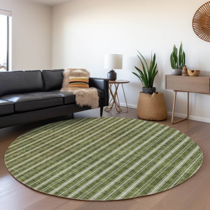 Premium Washable Super Soft Stripe Mayfield Rug - Olive - 8' x 8'