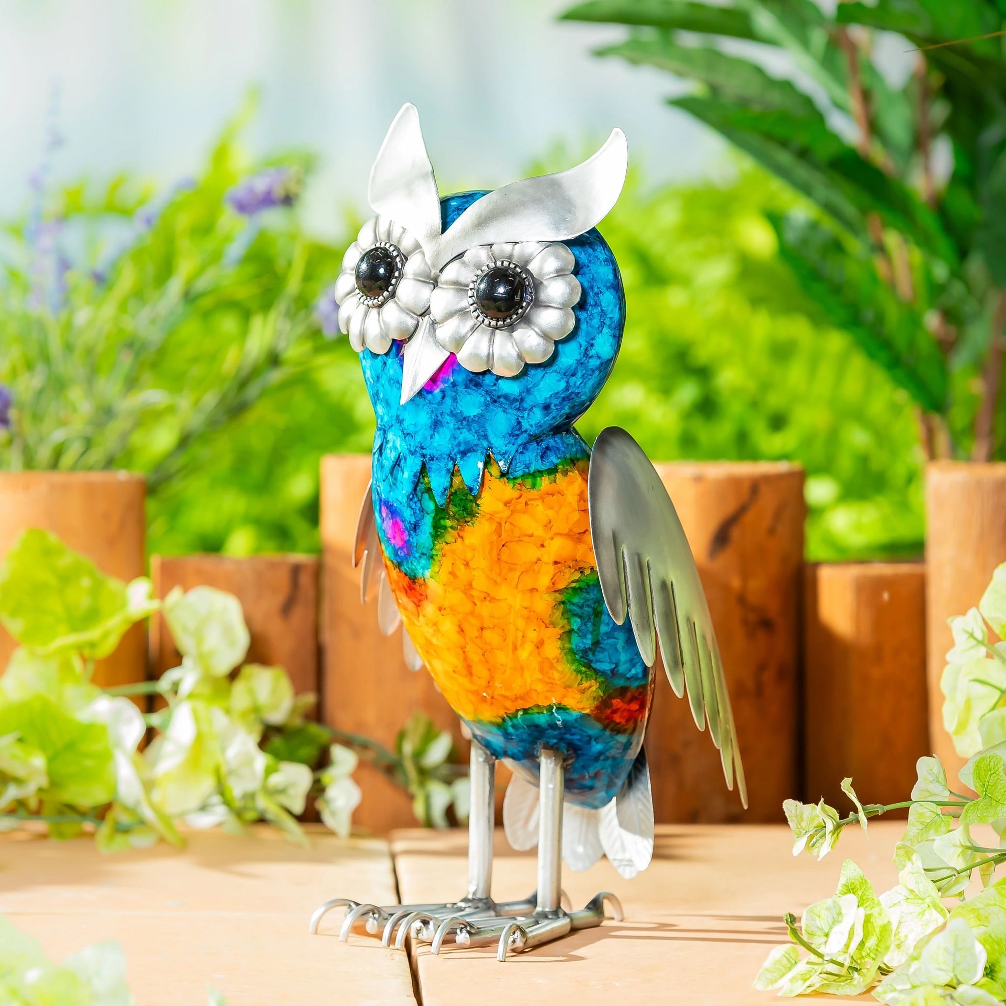 Metal Gradient Owl Garden Statue, 15"H