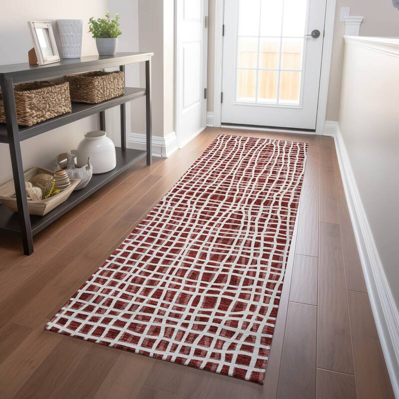 Premium Washable Super Soft Modern Lines Mayfield Rug - Burgundy - 2' 3" x 7' 6" - Runner