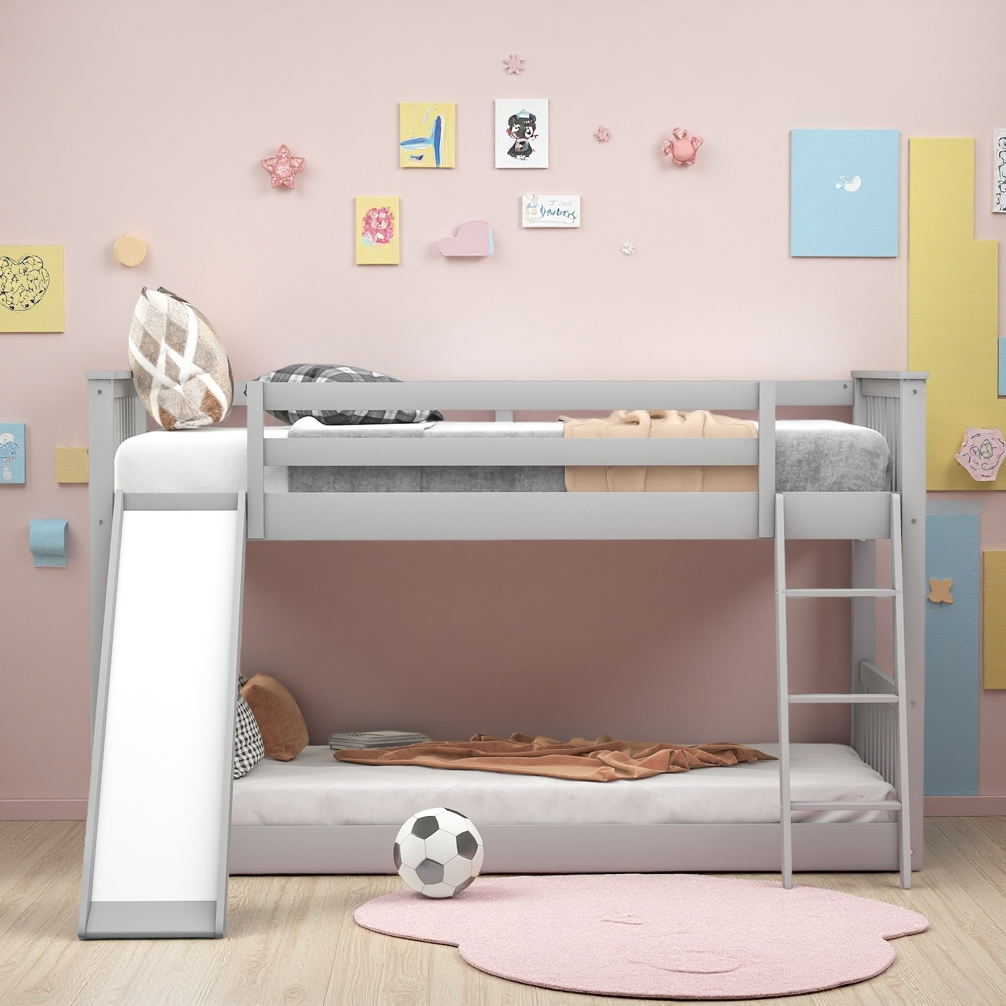 Wood Bunk Bed with Convertible Slide and Ladder