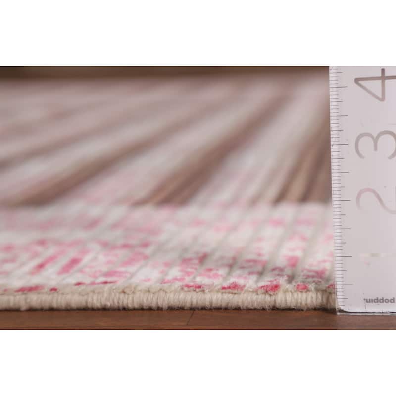 Striped Pink Abstract Area Rug Hand-Knotted Modern Wool Carpet - 6'6"x 9'0"