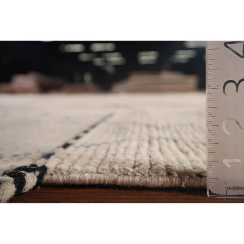 All-Over Ivory Moroccan Oriental Area Rug Handmade Wool Carpet - 8'8"x 12'11"