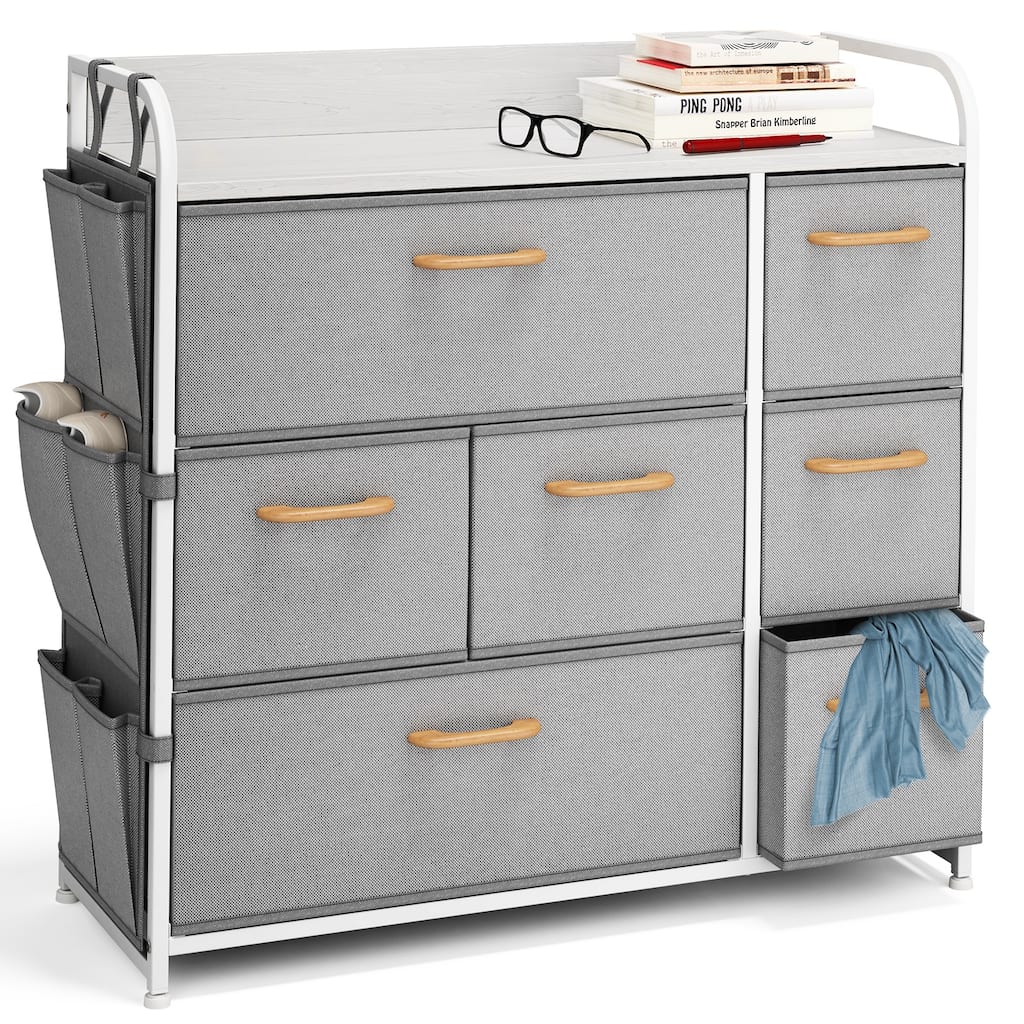 Nestl Dresser Organizer with Drawers - Fabric Furniture Storage for Bedroom, Office, & Playroom with Handles & Textured Wood Top