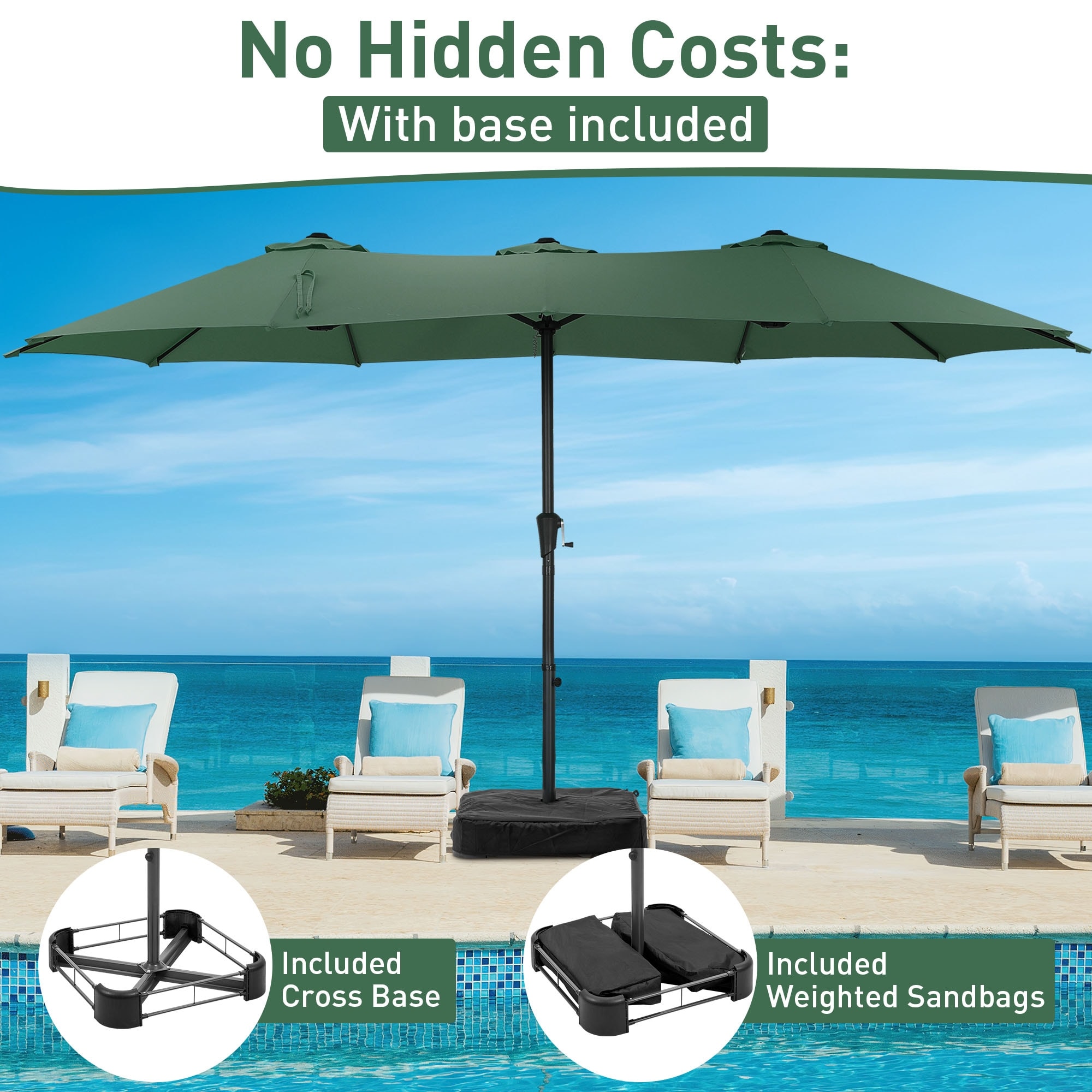 extra large patio umbrellas with stand 15ft Solar Double-Sided Twin Umbrella Led Lights and Base providing you with breathable comfort in any weather Teak Umbrella - 12 ft.
