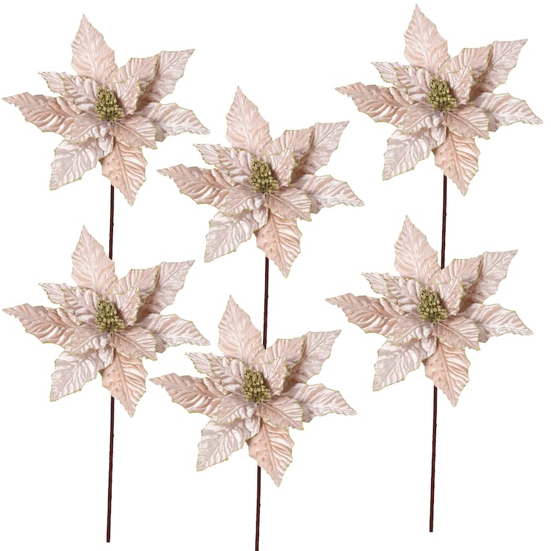 24" Glitter Edge Velvet Poinsettia Stem - 24