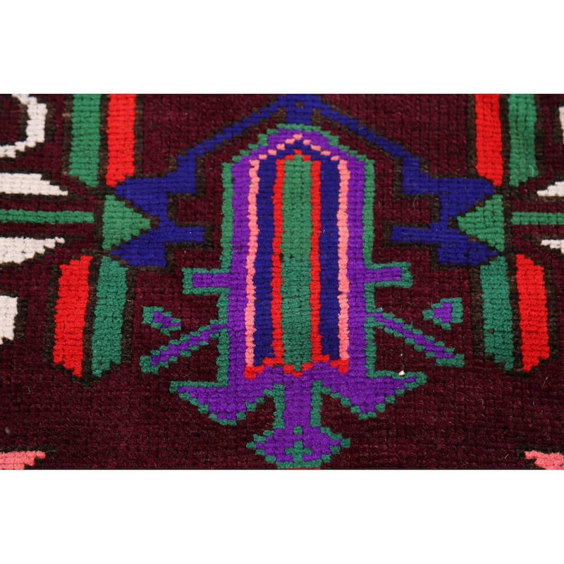 Wine Red Tribal Anatolian Turkish Runner Rug Hand-Knotted Wool Carpet - 3'7"x 14'1"