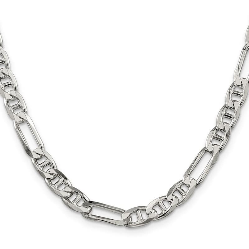 Curata 925 Sterling Silver 6.5mm Figaro Mariner Anchor Chain Necklace for Men
