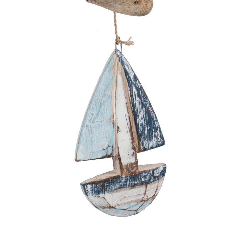 Decorative Wooden Boat Hanging Beaded Garland - 39", Blue & White