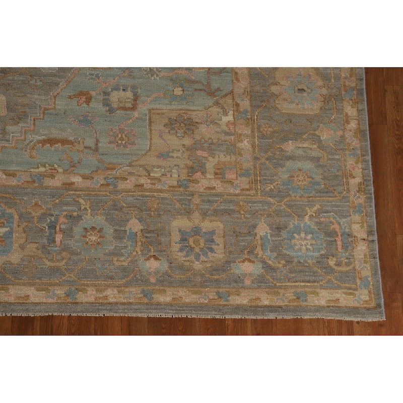 Hand Knotted Oriental 100% Wool Carpet Transitional Medallion Navy Blue & Blues Oushak Area Rug - 9' 9'' X 8' 3''