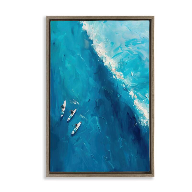 Stupell Surfers & Wave Aerial View Framed Floater Canvas Wall Art Design By LSR Design Studio - 21 x 31 - Brown