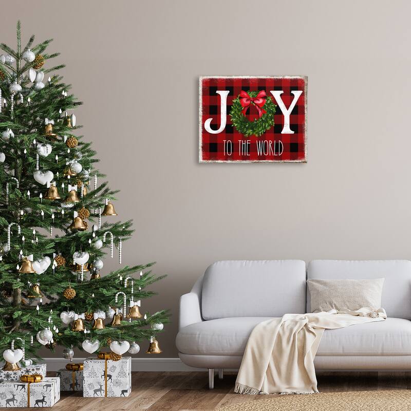 Stupell Joy To World Christmas Charm Buffalo Plaid Canvas Wall Art - Multi-Color