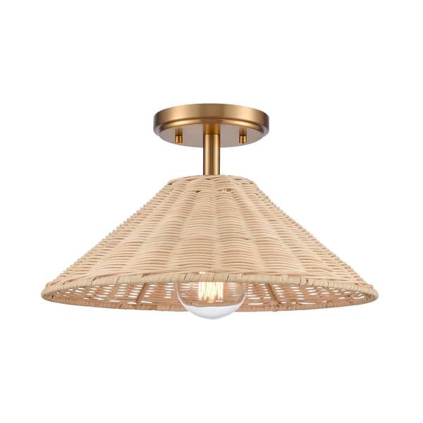 slide 2 of 6, Elk Home Rydell Black With White Parchment Shade 1 Light Semi Flush Brushed Gold
