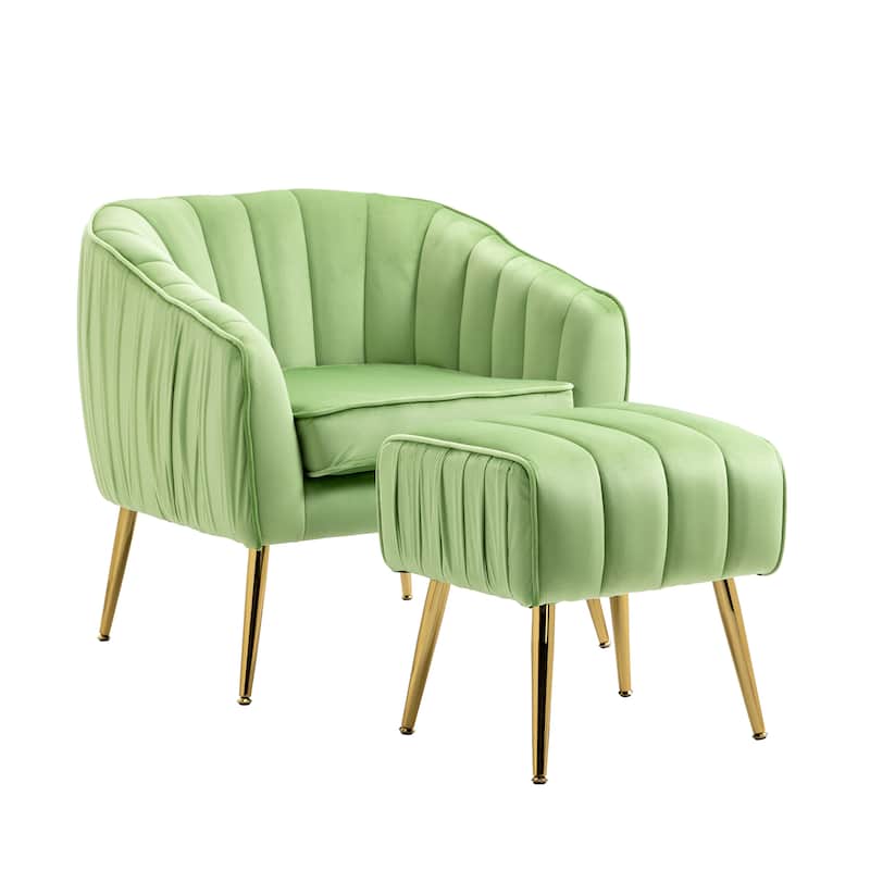 Velvet Accent Chair with Ottoman