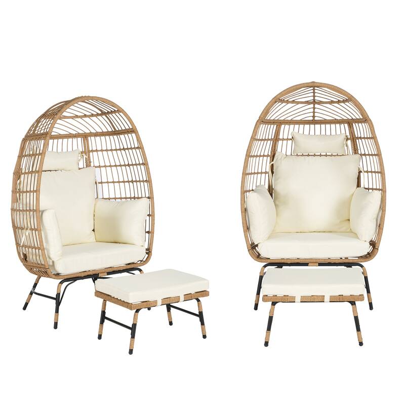 Luxury All-Weather Egg Chair with Ottoman, Oversized Rattan Hanging Chair for Patio, Balcony & Backyard