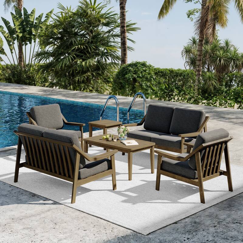 6-piece Adirondack Teak Patio Armchairs Loveseat Seating Conversation Set