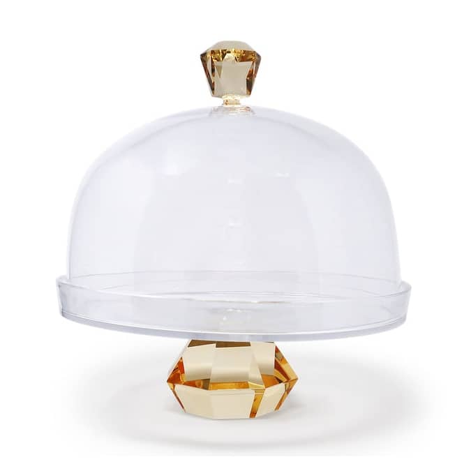 13"D Cake Dome With Diamond Base and Handle - Amber