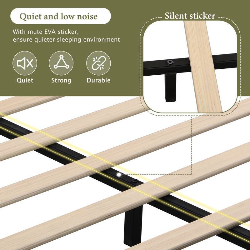 Modern Canopy Bed Frame with Upholstered Headboard Footboard, Platform Bed with Metal Frame, Wooden Slat Support, Noise-free